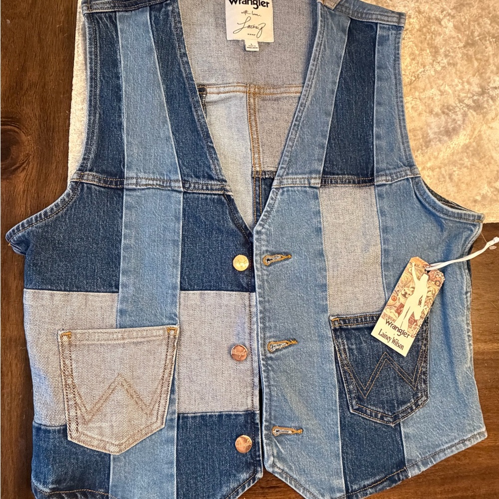 Wrangler Blue Patchwork Denim Vest: Lainey Wilson